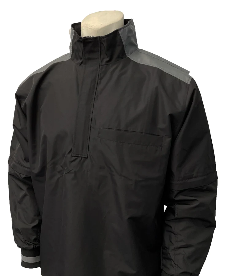 BBS340 - Smitty MLB Style Convertible Jacket - Black with Charcoal Grey Collar, Shoulder and Back Ac