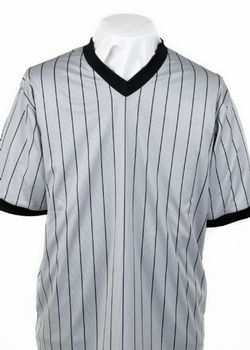 BKS205 - Smitty ComfortTech Mesh Gray w/Black Pinstripe V-Neck Shirt